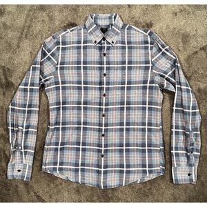 J. Crew Classic Men's Med. 100% Cotton Blue Pink White Plaid Long Sleeve Shirt